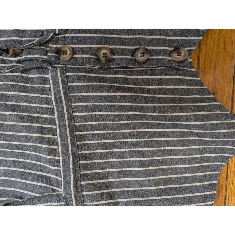 Le Lis Charcoal Pinstripe Linen Cotton Button Front Midi Dress Lined Pockets M - Picture 5 of 9